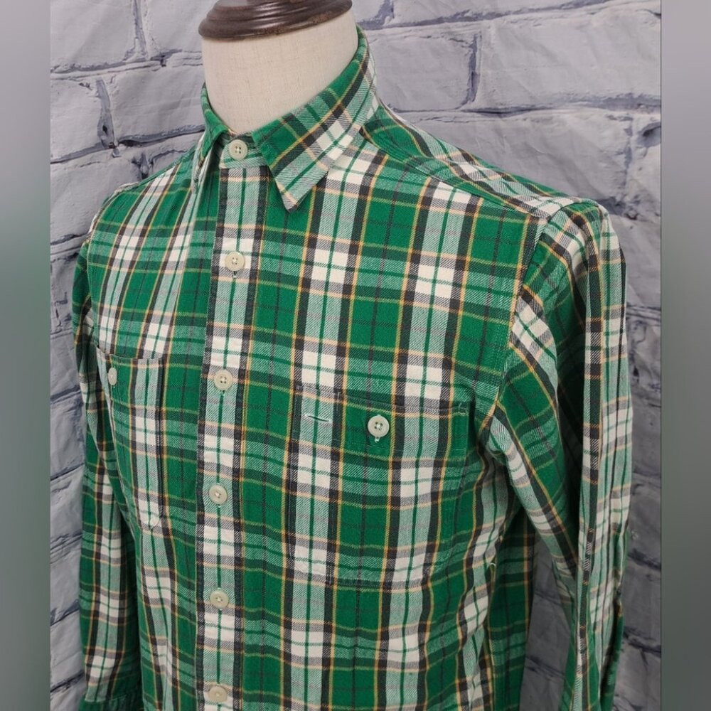 Polo Ralph Lauren Mens Flannel Shirt Green Check Outdoor Thick Y2K Vintage Small